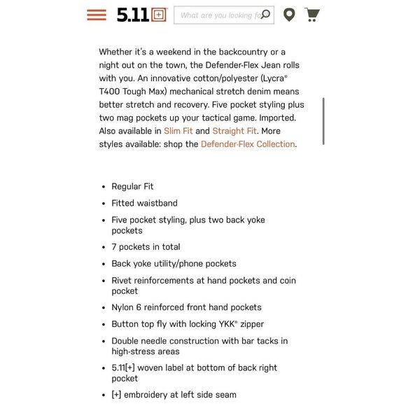 5.11 Tactical Jeans Mens 40x34 Blue Defender Flex Regular Dark Wash Straight EUC - Picture 3 of 10